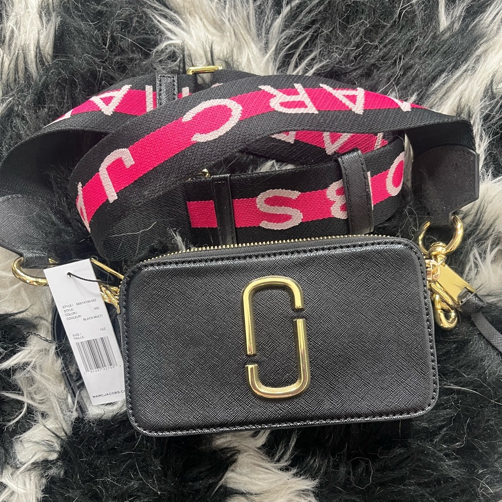 Marc Jacobs Black and Gold Crossbody Bag with Decorative Strap